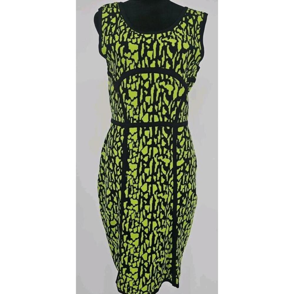 Carmen Carmen Marc Valvo‎ Dress Green Printed Scoop Neck Bodycon Dress Size L